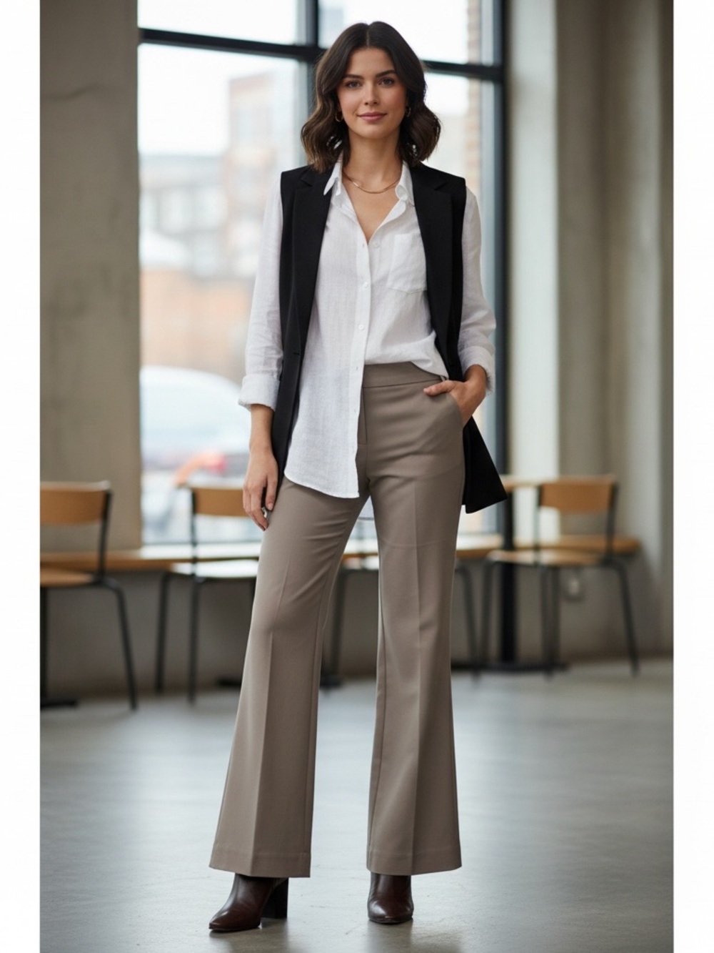 LOFT Taupe Boot-Cut Dress Pants